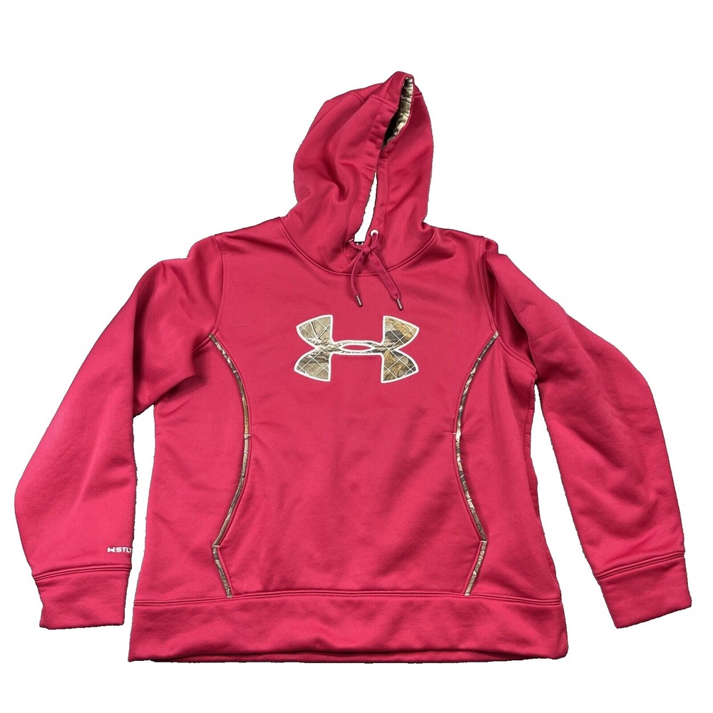Under Armour Hoodie Sweatshirt Womens XL Red‎ Camo Logo Storm Loose Fit